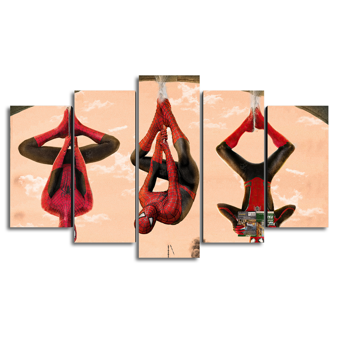 Cuadro Decorativo Spiderman Spiderverse Colgando de Cabeza Marvel 100x60cm 5pzs Cuadros MX