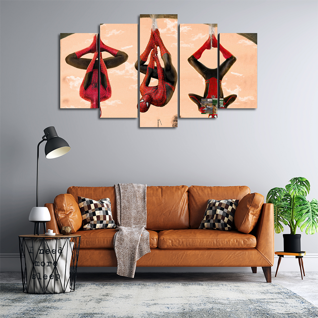 Cuadro Decorativo Spiderman Spiderverse Colgando de Cabeza Marvel 100x60cm 5pzs Cuadros MX