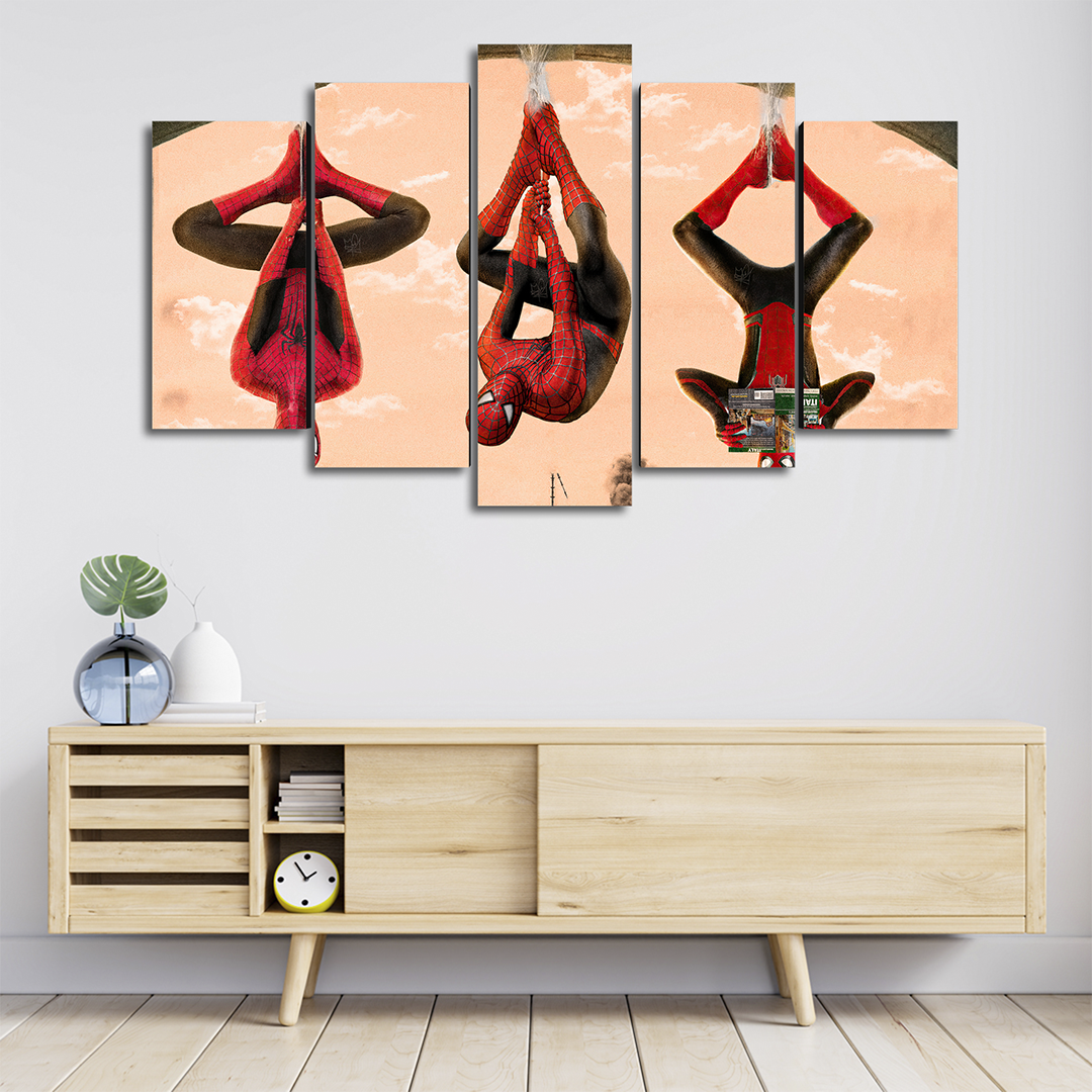 Cuadro Decorativo Spiderman Spiderverse Colgando de Cabeza Marvel 100x60cm 5pzs Cuadros MX