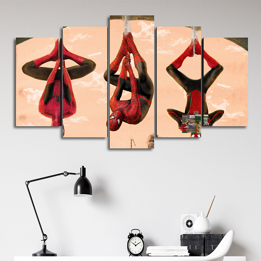 Cuadro Decorativo Spiderman Spiderverse Colgando de Cabeza Marvel 100x60cm 5pzs Cuadros MX