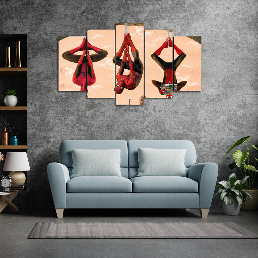 Cuadro Decorativo Spiderman Spiderverse Colgando de Cabeza Marvel 100x60cm 5pzs Cuadros MX