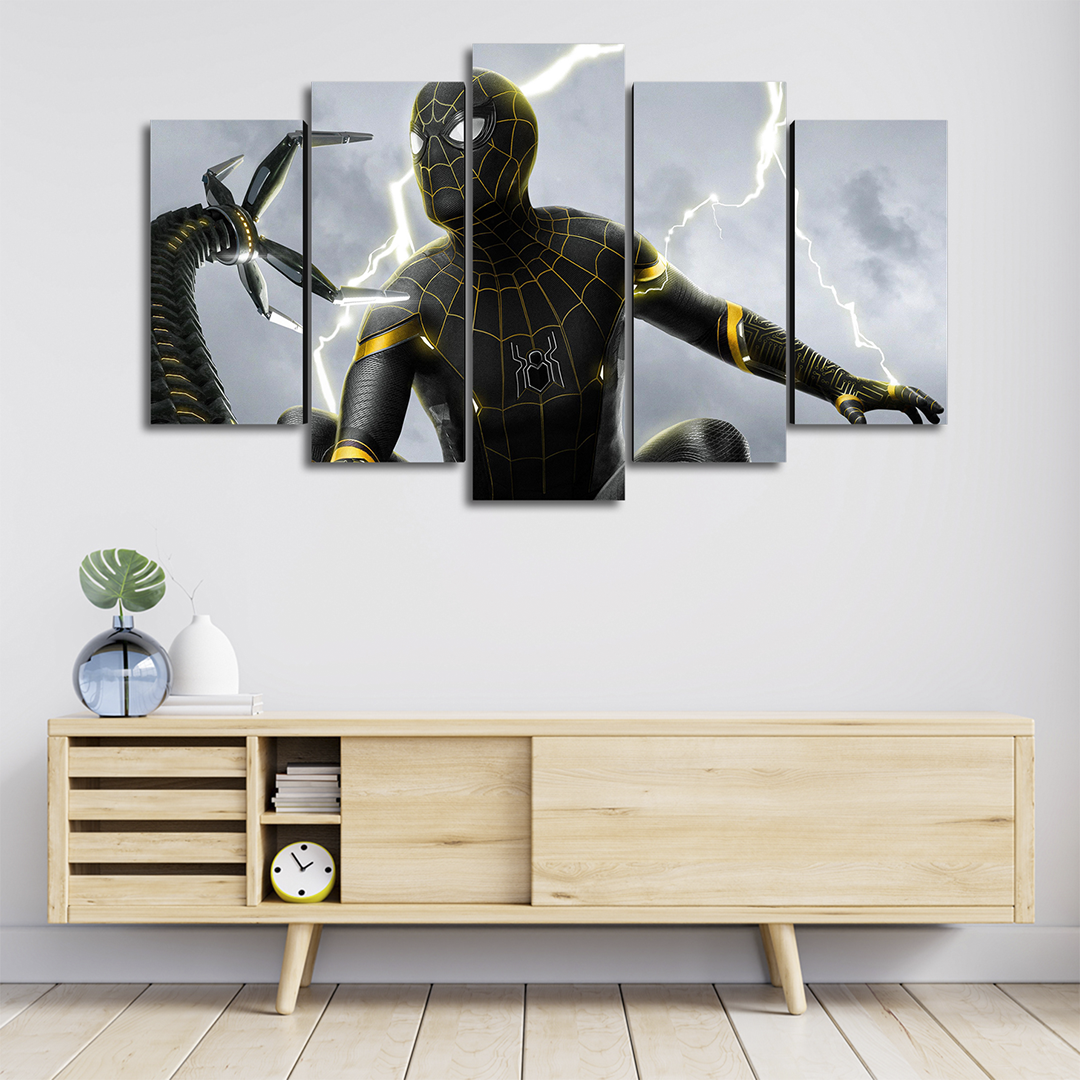 Cuadro Decorativo Spiderman Traje Negro/Dorado Brazos Octopus Marvel 100x60cm 5pzs Cuadros MX