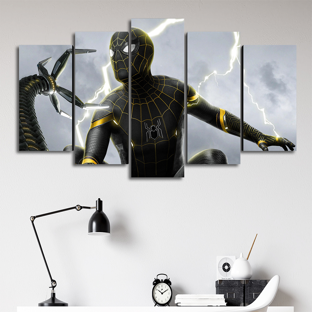Cuadro Decorativo Spiderman Traje Negro/Dorado Brazos Octopus Marvel 100x60cm 5pzs Cuadros MX