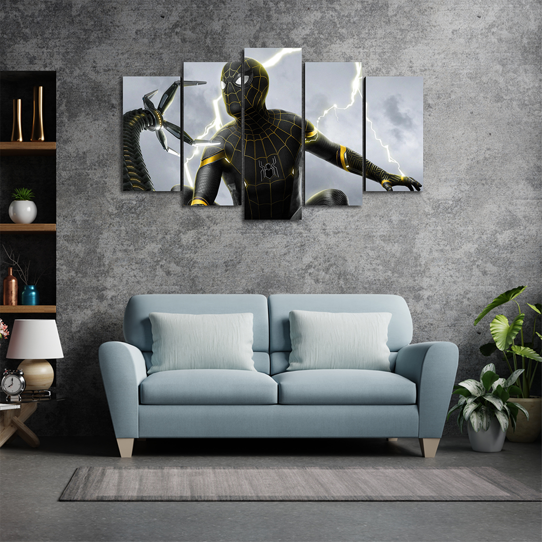 Cuadro Decorativo Spiderman Traje Negro/Dorado Brazos Octopus Marvel 100x60cm 5pzs Cuadros MX