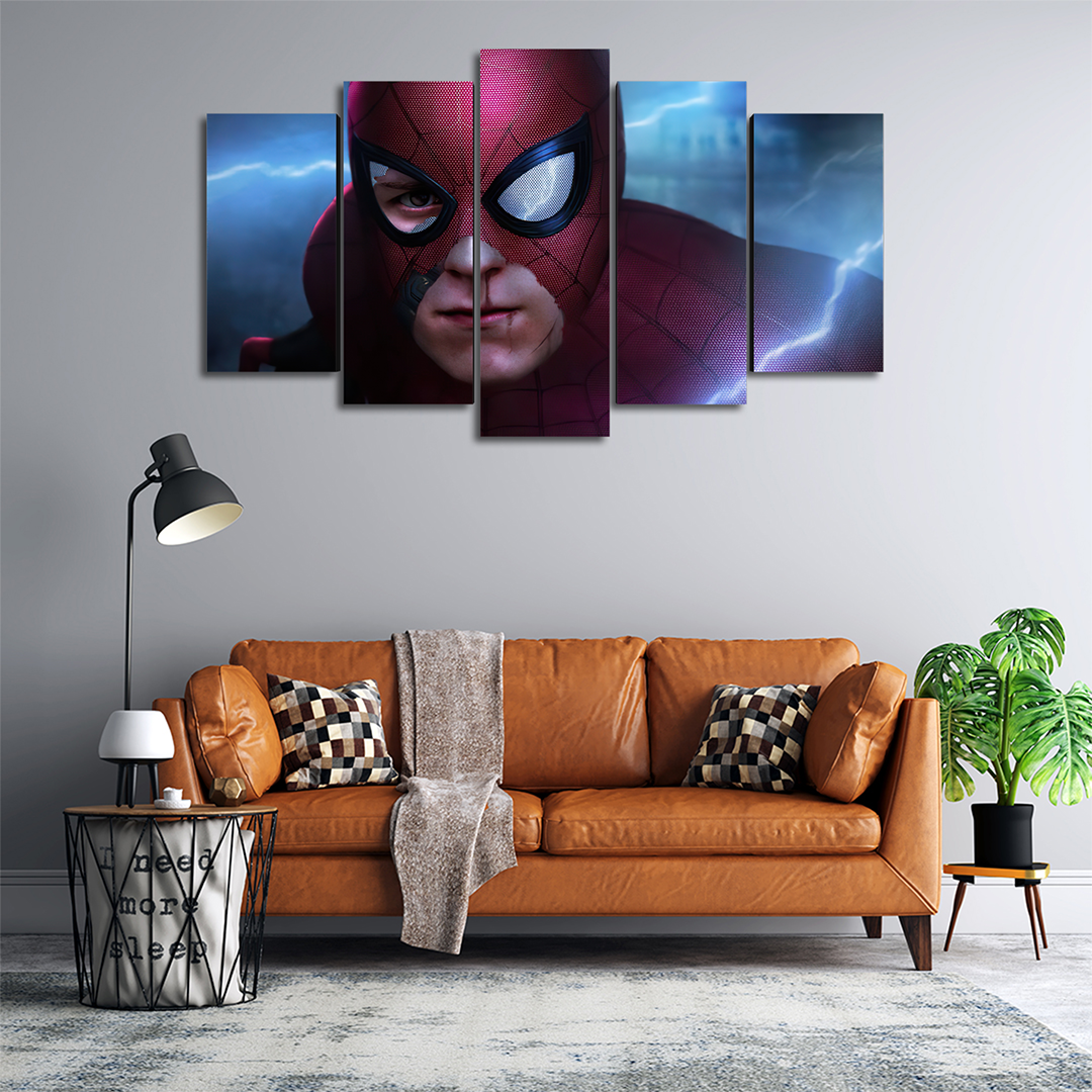 Cuadro Decorativo Spiderman Mascara Rota Digital Art Marvel 100x60cm 5pzs Cuadros MX