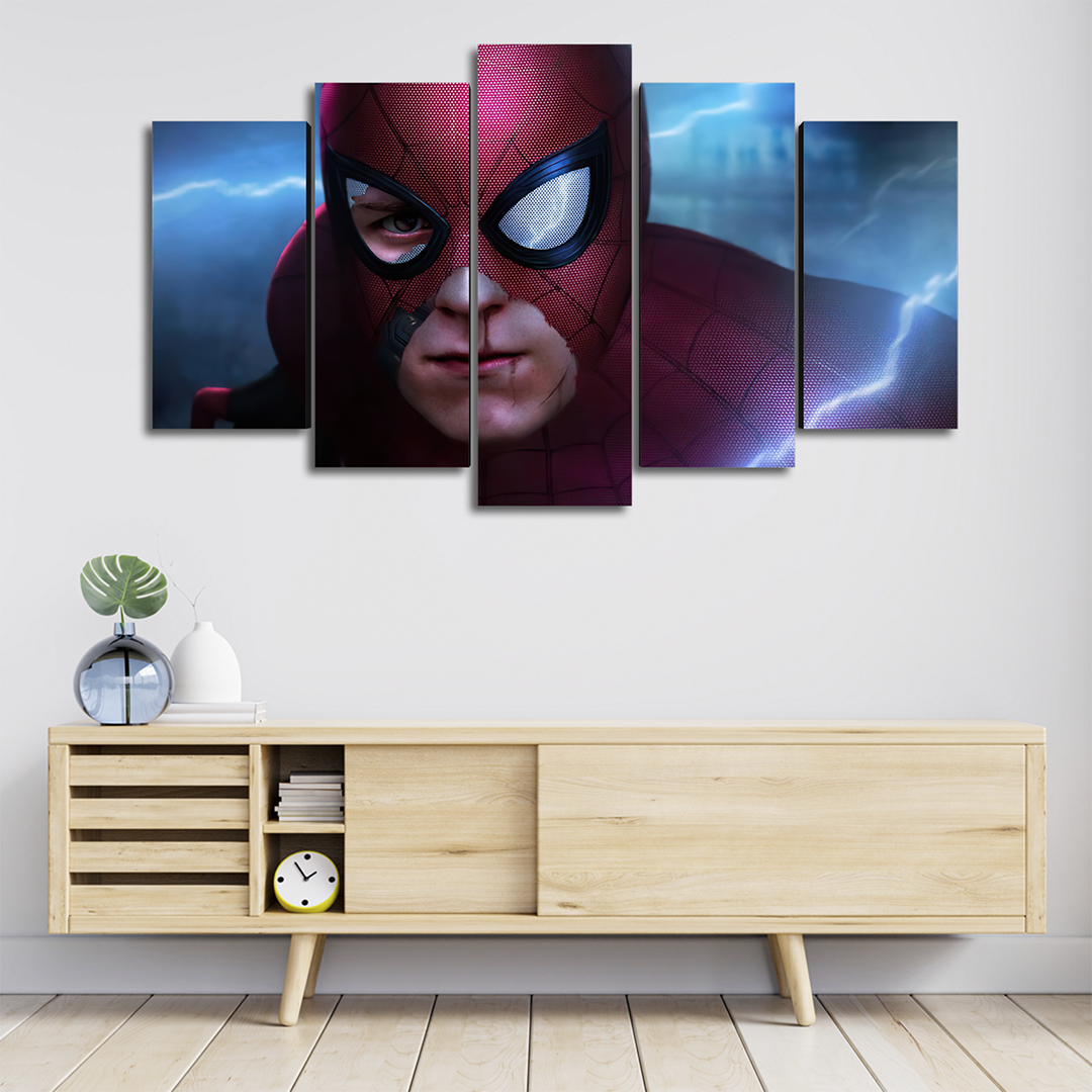 Cuadro Decorativo Spiderman Mascara Rota Digital Art Marvel 100x60cm 5pzs Cuadros MX