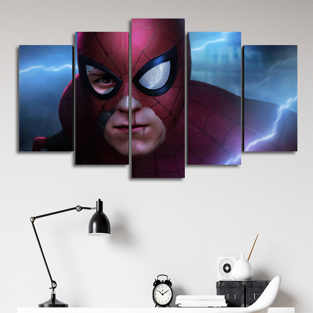 Cuadro Decorativo Spiderman Mascara Rota Digital Art Marvel 100x60cm 5pzs Cuadros MX