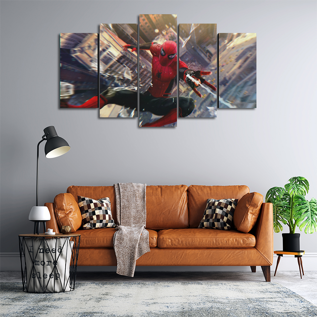 Cuadro Decorativo Spiderman Lanzando Telaraña Marvel 100x60cm 5pzs Cuadros MX