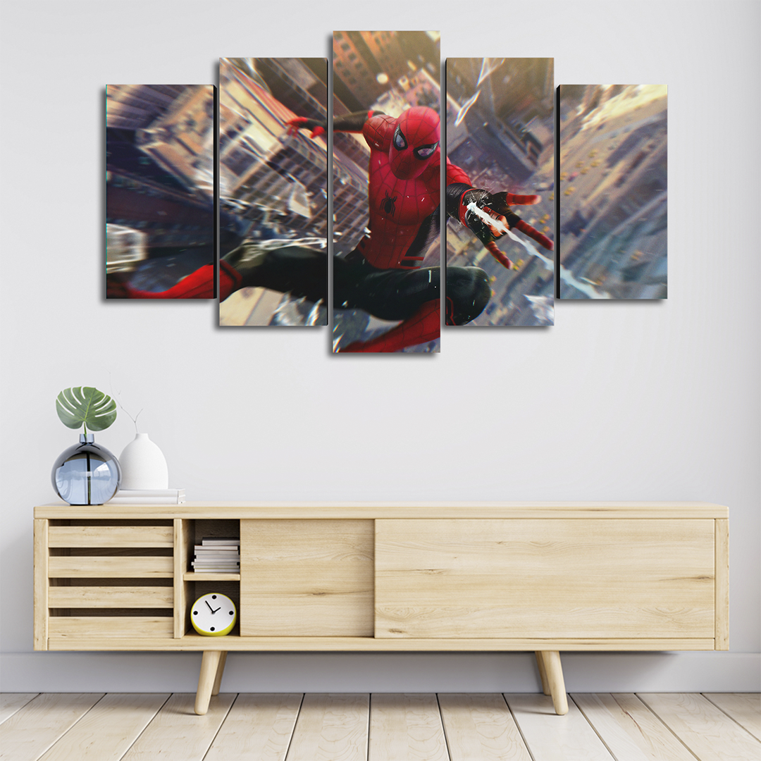 Cuadro Decorativo Spiderman Lanzando Telaraña Marvel 100x60cm 5pzs Cuadros MX
