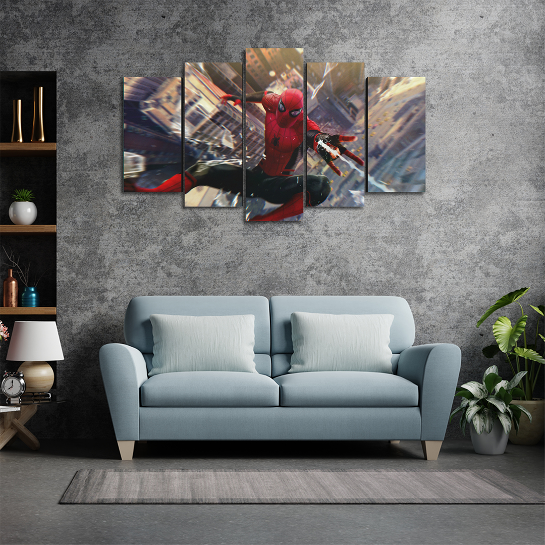 Cuadro Decorativo Spiderman Lanzando Telaraña Marvel 100x60cm 5pzs Cuadros MX