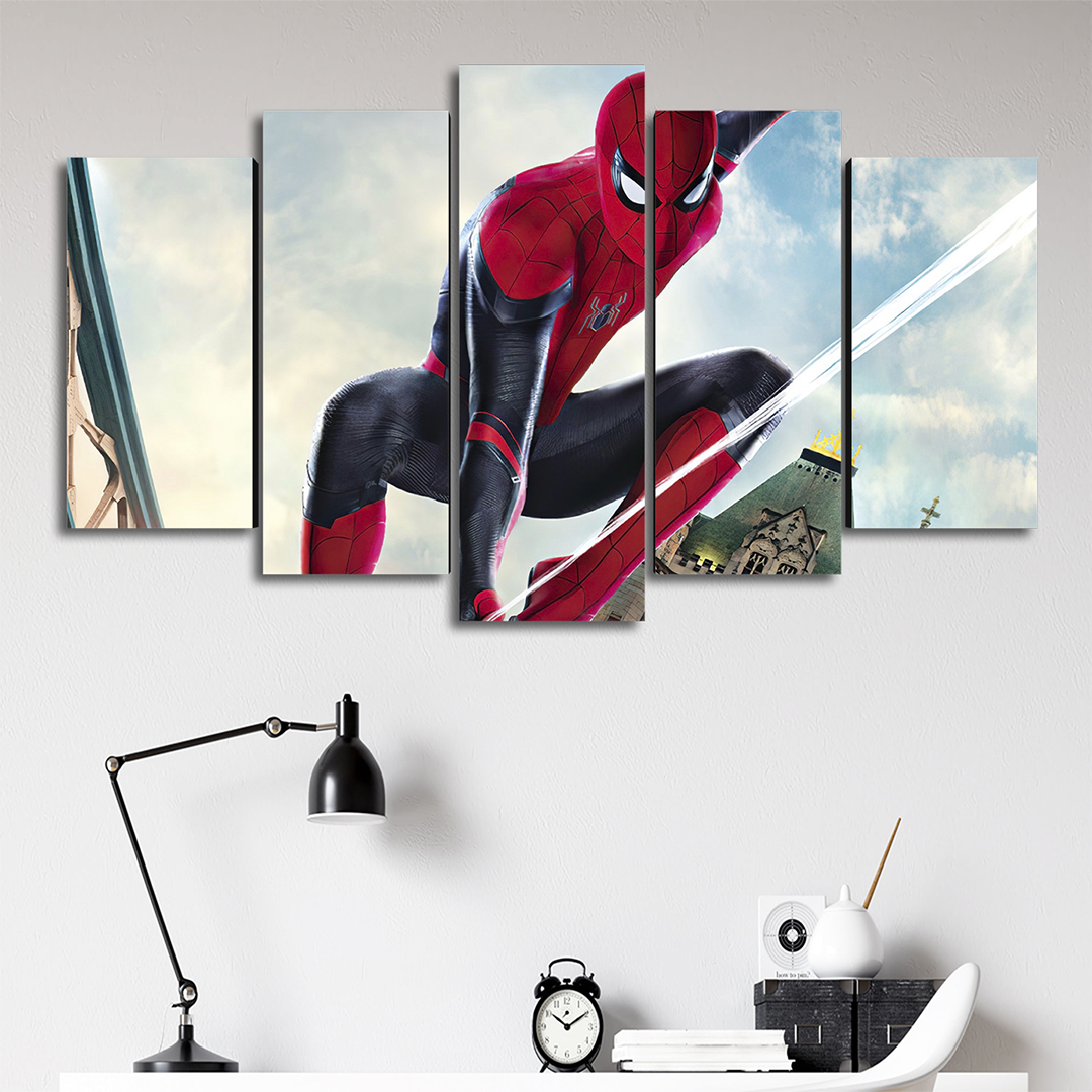 Cuadro Decorativo Spiderman Tom Holland Balanceándose Marvel 100x60cm 5pzs Cuadros MX
