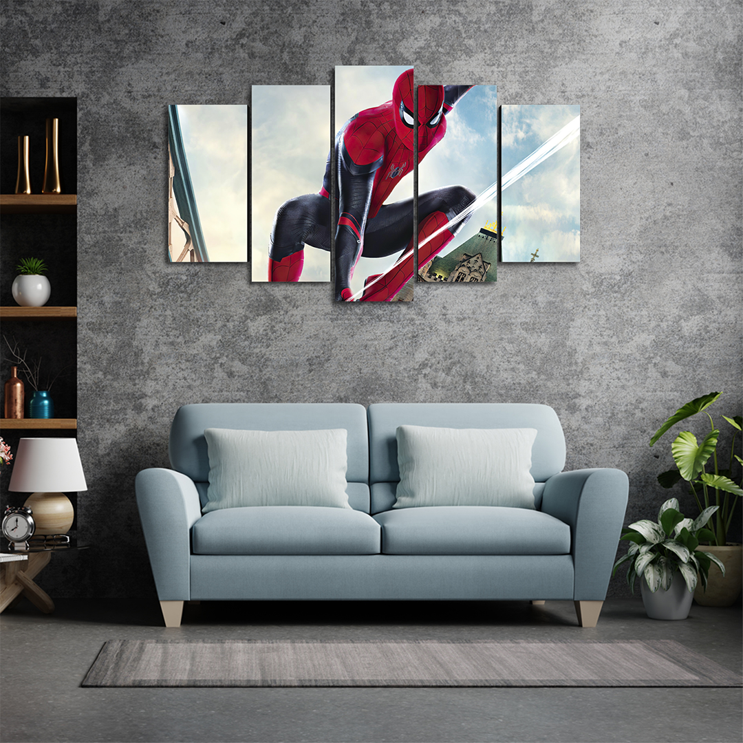 Cuadro Decorativo Spiderman Tom Holland Balanceándose Marvel 100x60cm 5pzs Cuadros MX