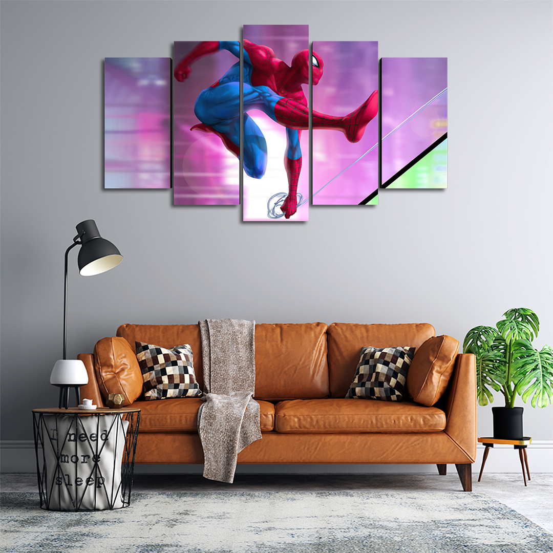 Cuadro Decorativo Spiderman Balanceándose Marvel 100x60cm 5pzs Cuadros MX