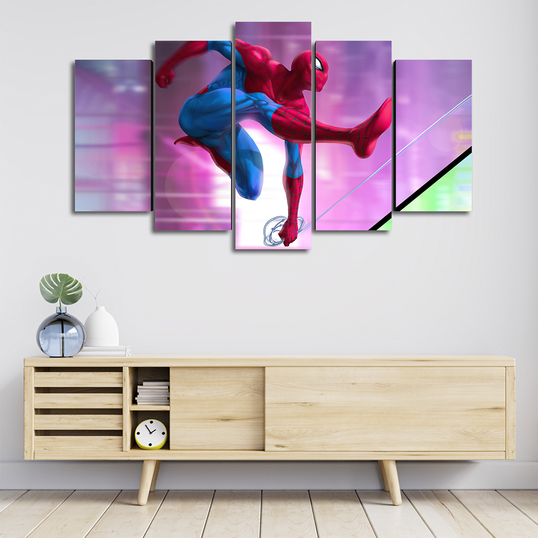 Cuadro Decorativo Spiderman Balanceándose Marvel 100x60cm 5pzs Cuadros MX