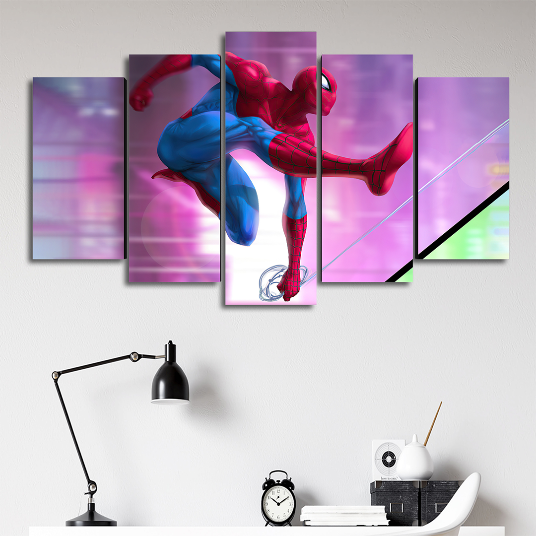 Cuadro Decorativo Spiderman Balanceándose Marvel 100x60cm 5pzs Cuadros MX