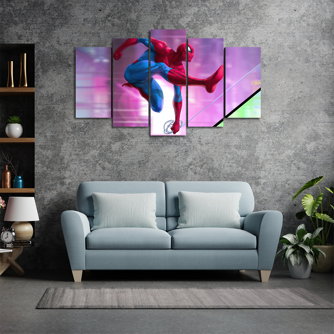 Cuadro Decorativo Spiderman Balanceándose Marvel 100x60cm 5pzs Cuadros MX