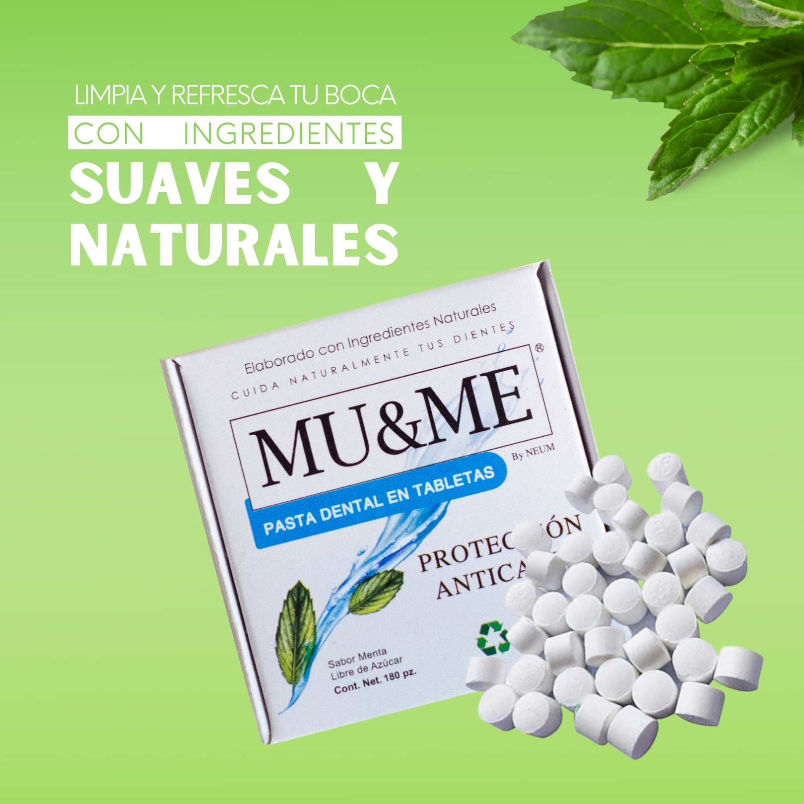 MUYME | Pasta Dental en Tableta  Sabor Menta 32 gr | Protección Anticaries