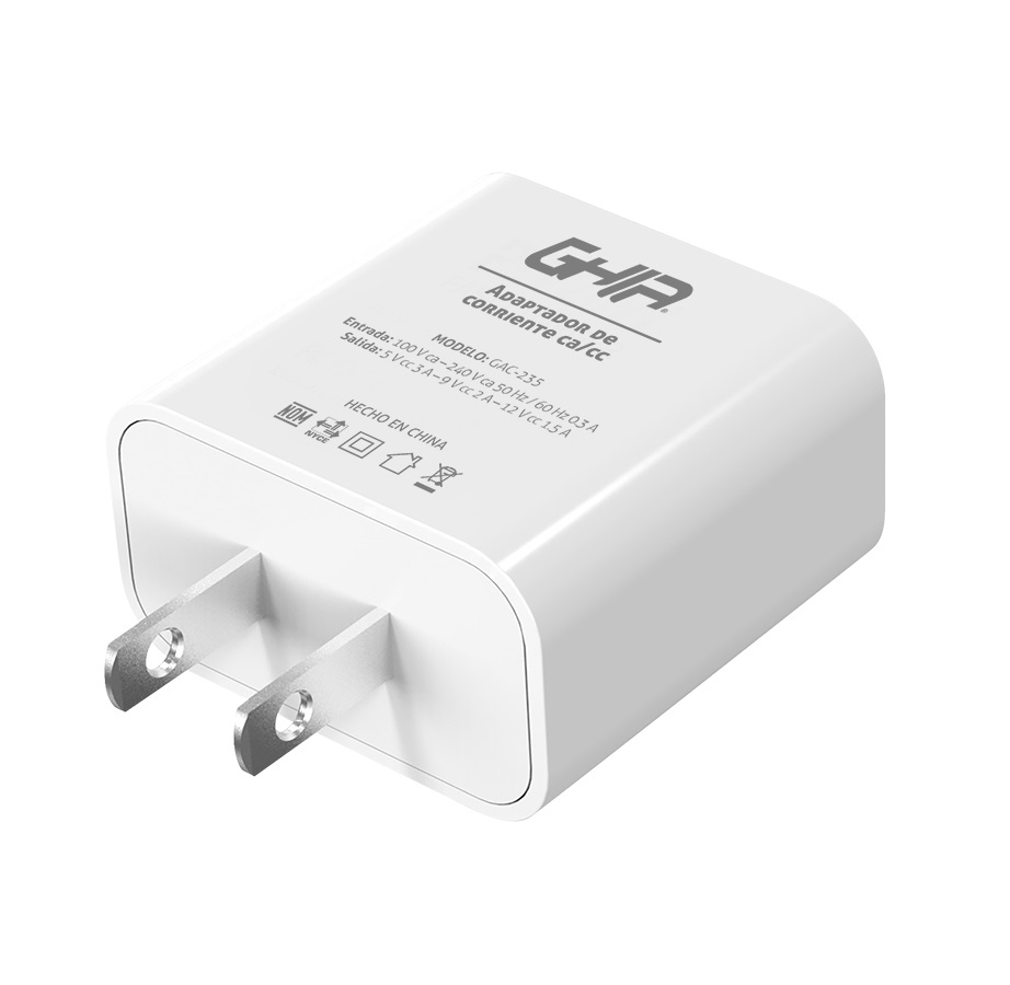 CARGADOR DE PARED GHIA USB TIPO C CARGA RAPIDA 18W PARED CELULAR BOCINAS CAMARAS GADGETS ENERGIA