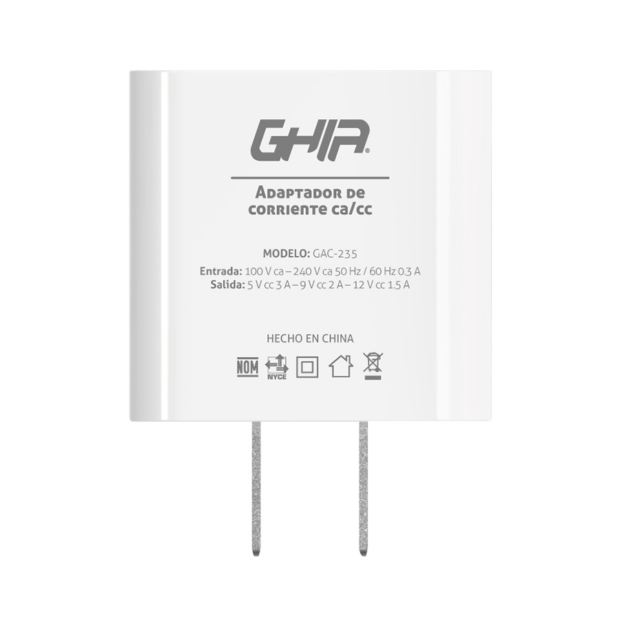 CARGADOR DE PARED GHIA USB TIPO C CARGA RAPIDA 18W PARED CELULAR BOCINAS CAMARAS GADGETS ENERGIA