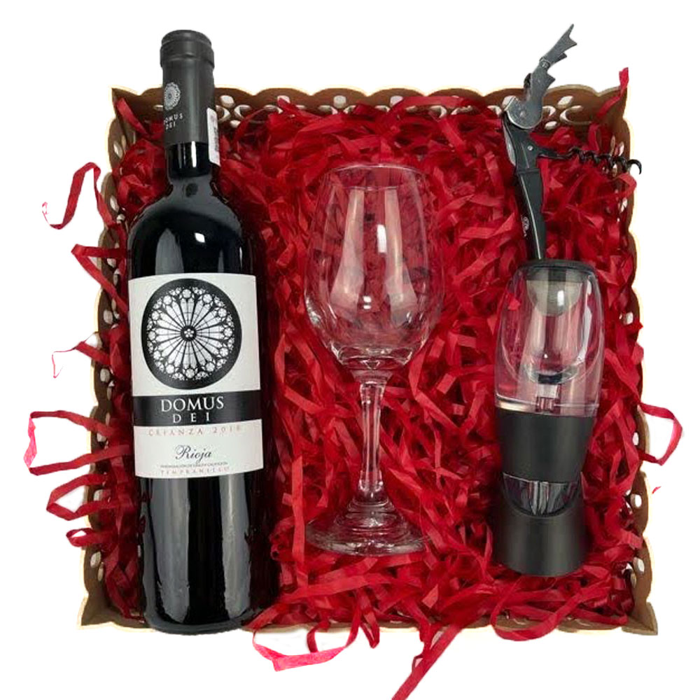 Canasta con vino tinto Domus dei 