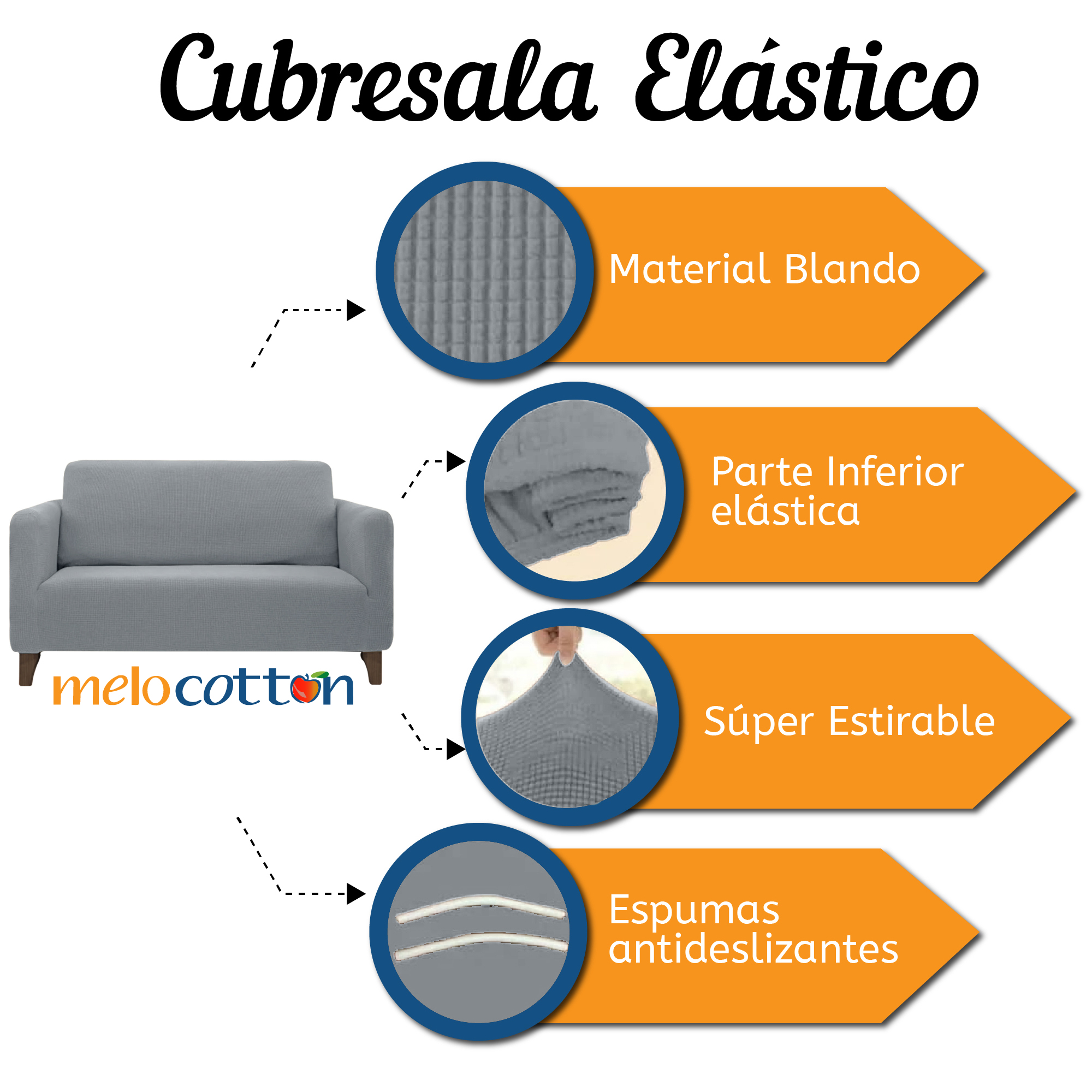 Cubre Sala Ajustable Stretch Fit Elástico 3 Piezas Perla