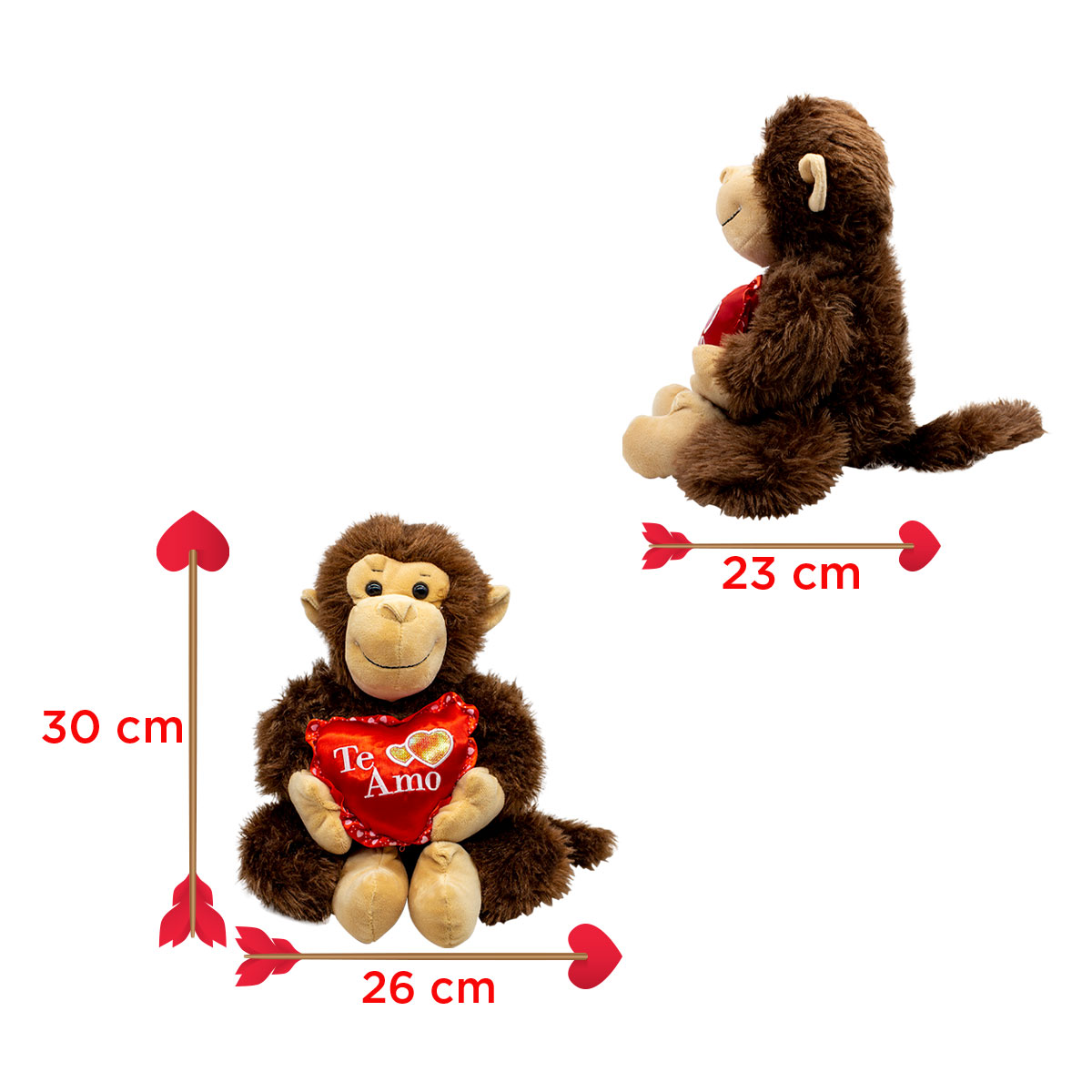 Chango De Peluche Mono San Valentin Con Corazón Amor Amistad 2 Piezas