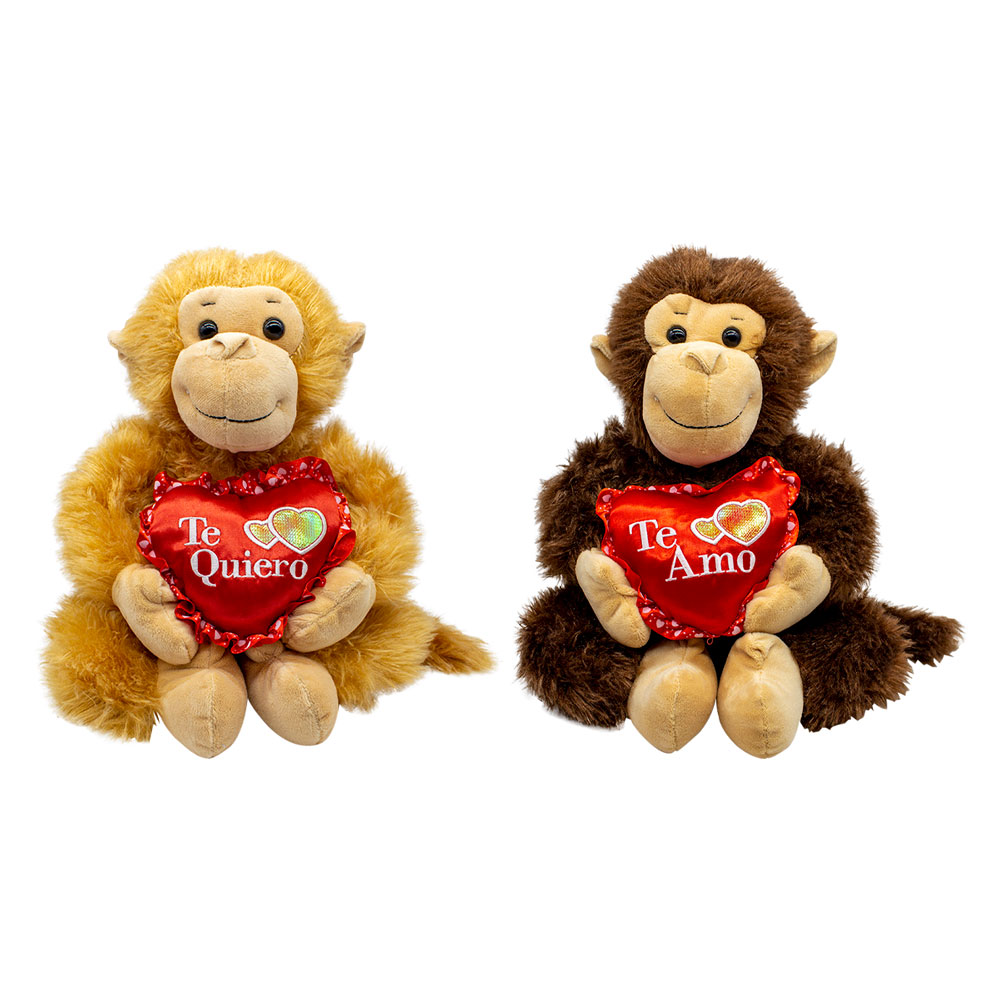 Chango De Peluche Mono San Valentin Con Corazón Amor Amistad 2 Piezas