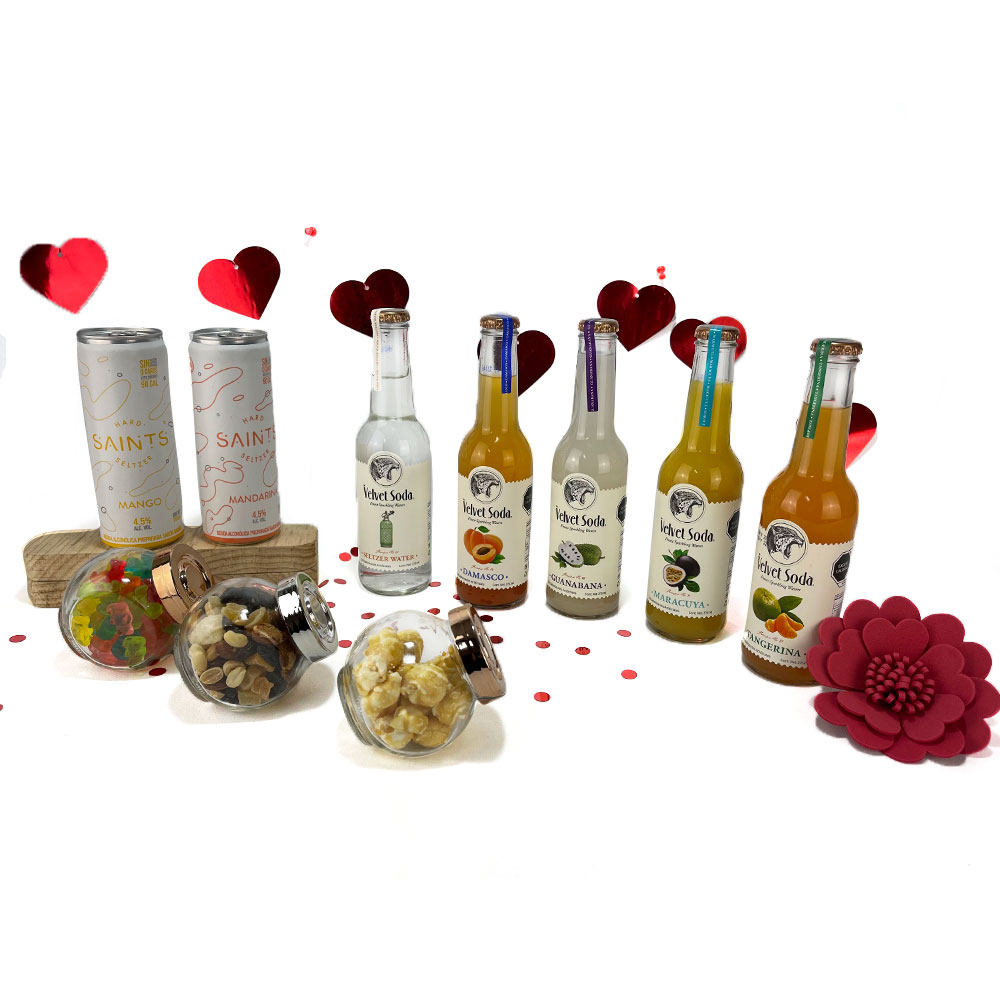 Set velvet soda + frascos de vidrio con garnituras para regalar