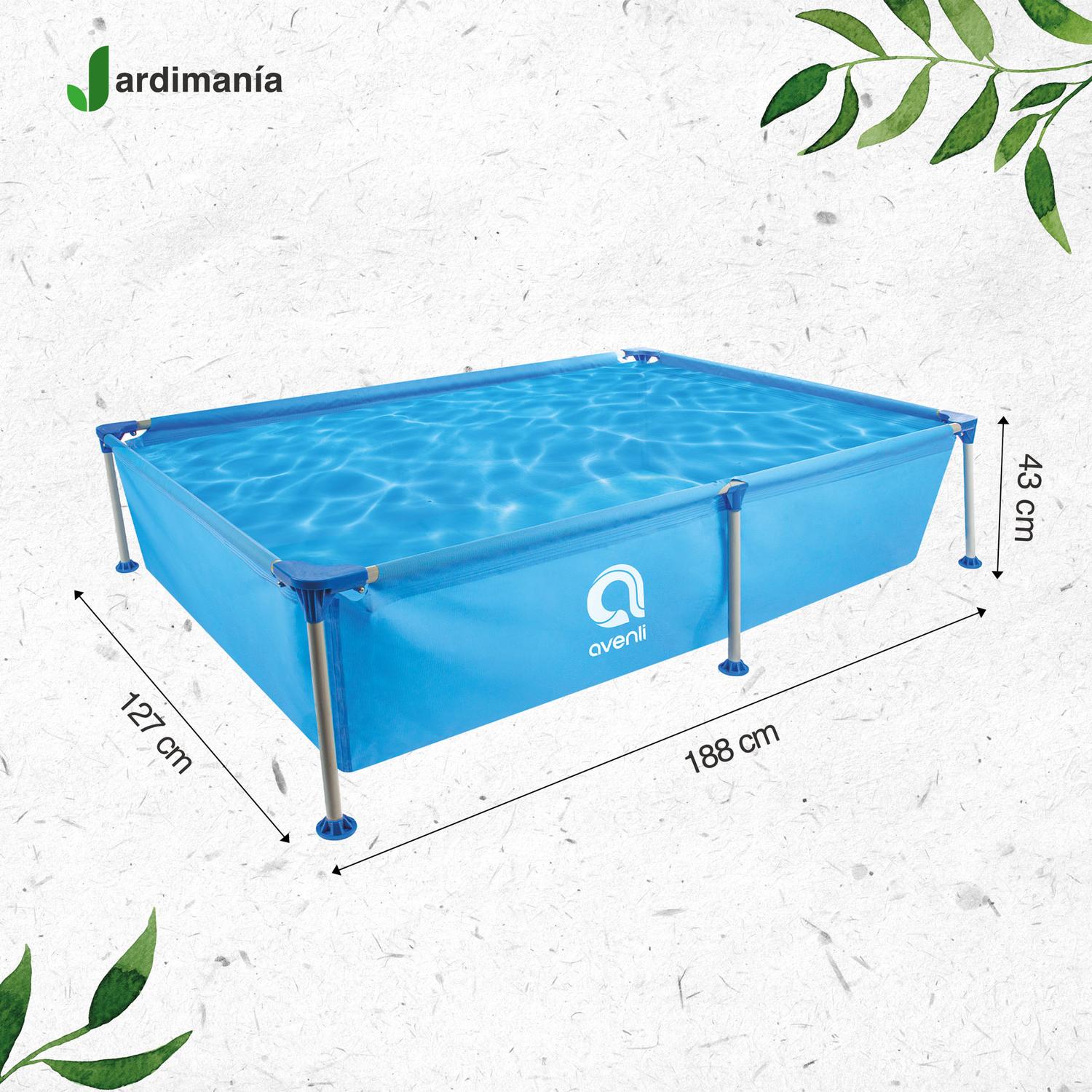 Alberca Armable Rectangular Jardimanía, Acero, 188x127x43 cm Azul