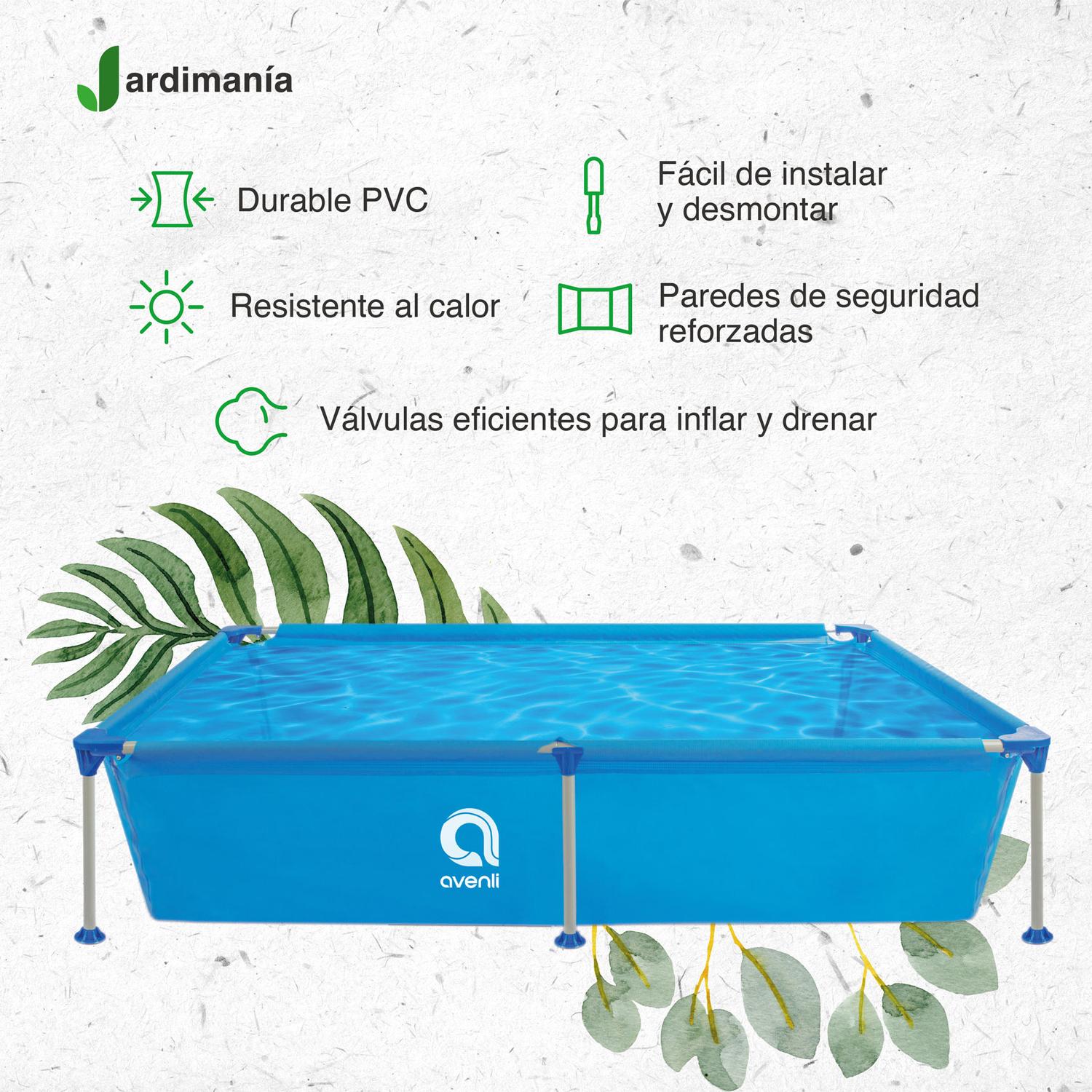 Alberca Armable Rectangular Jardimanía, Acero, 188x127x43 cm Azul