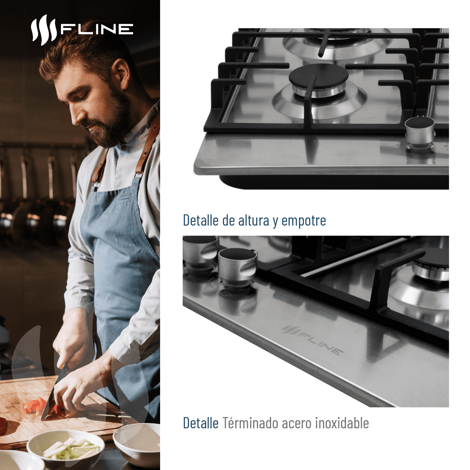 Parrilla de Gas Empotrable 5 Quemadores  Acero Inoxidable | Malmo 5 | FLINE