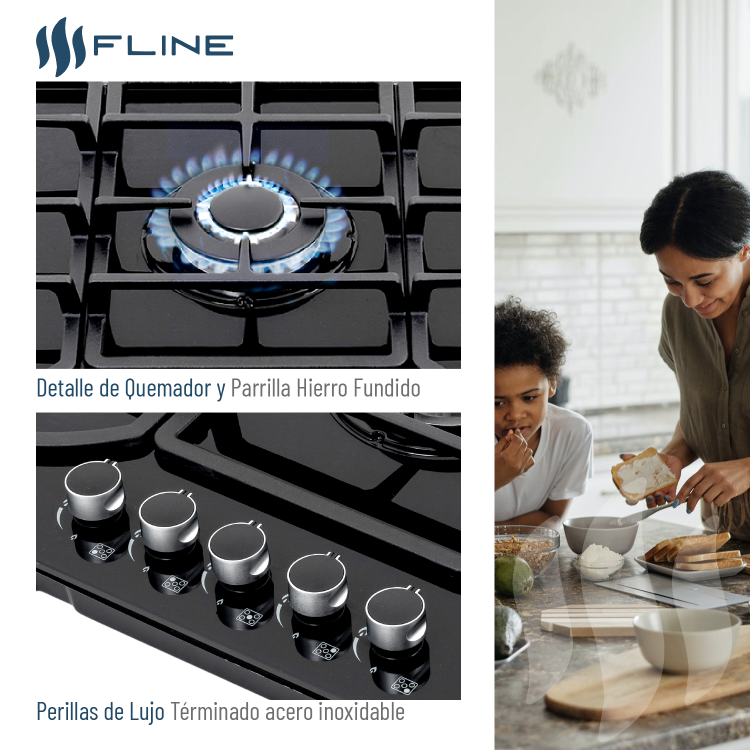 Parrilla De Gas Empotrable 5 Quemadores Vidrio templado | Oporto 5 | FLINE