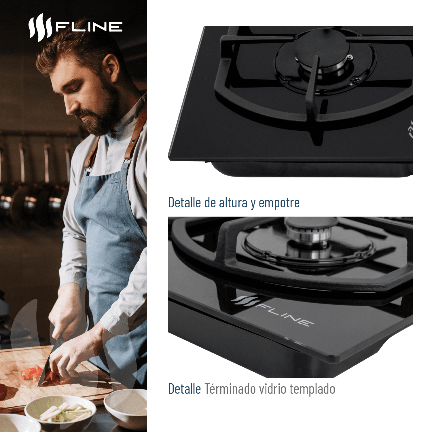 Parrilla De Gas Empotrable 5 Quemadores Vidrio templado | Oporto 5 | FLINE