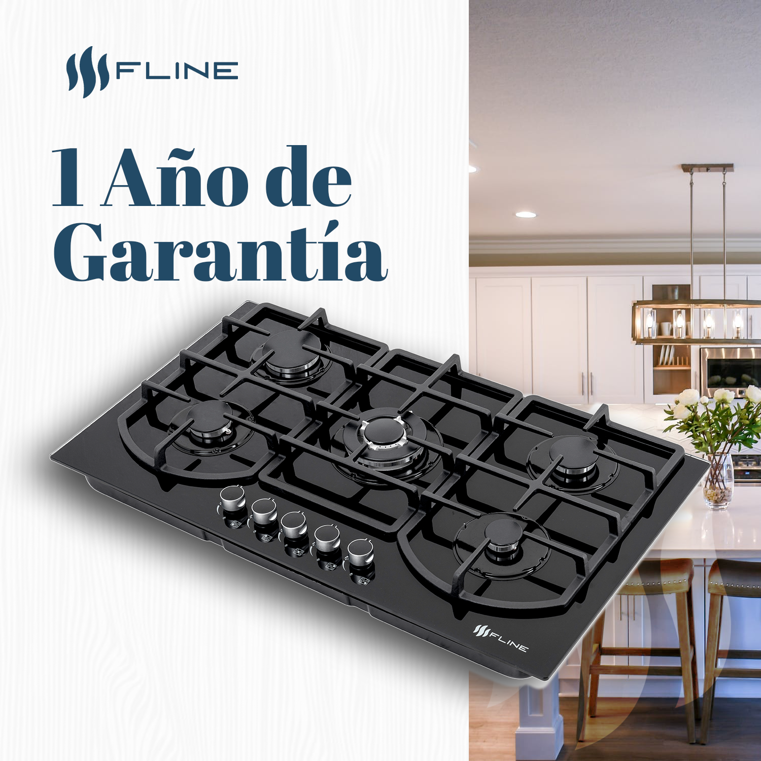 Parrilla De Gas Empotrable 5 Quemadores Vidrio templado | Oporto 5 | FLINE