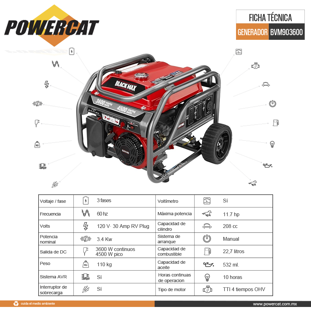 GENERADOR A GASOLINA MANUAL BLACK MAX BVM903600