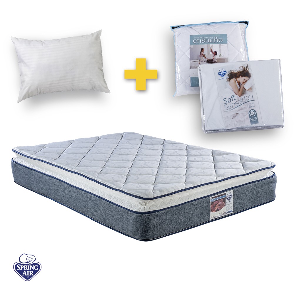 Colchon Spring Air Vendome Individual + Combo Protector + Juego de Sabanas + 1 Almohada