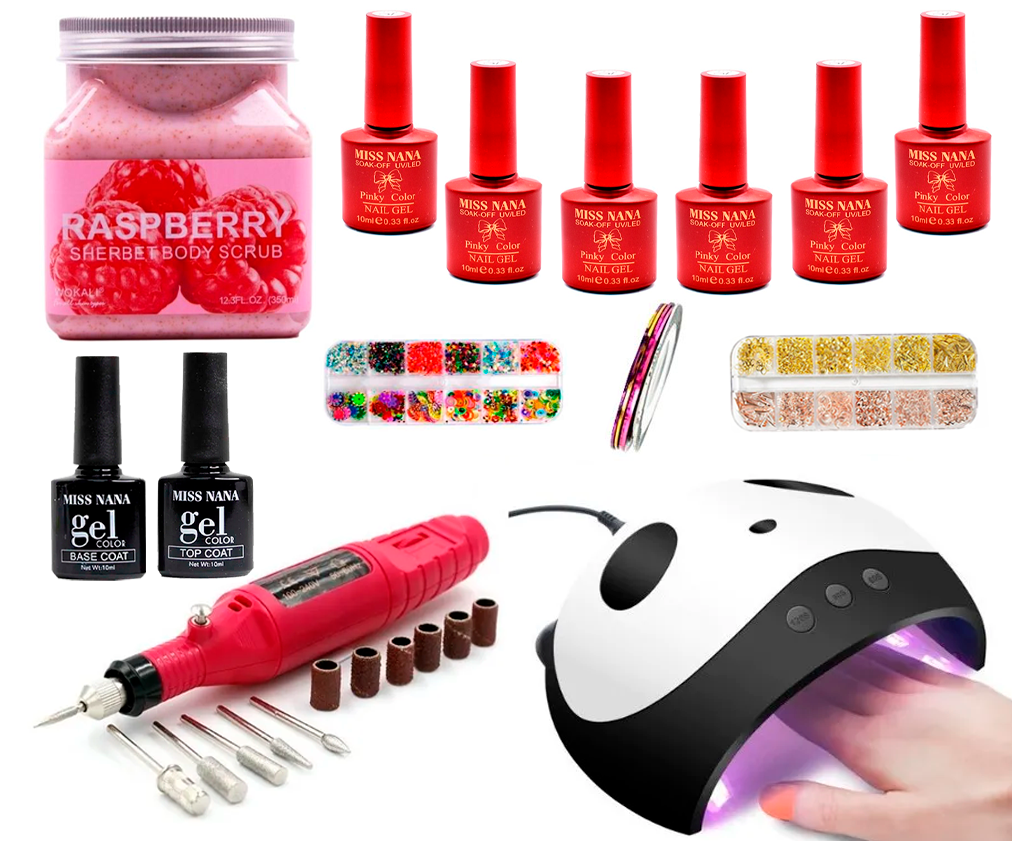 Decoración De Uñas Kit Gelish Para Uñas Naturales Acrilicas Gel Postizas Manicura Lampara UV Taladro Esmeril 