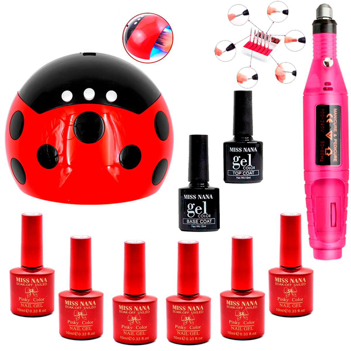 Decoración De Uñas Kit Nail Gel  Base, Top, Esmaltes Manicura Lampara UV Taladro Esmeril Para Uñas Naturales Acrilicas Gel Postizas