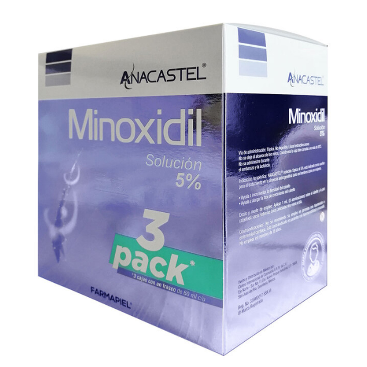 3 Frascos De 60ml De Minoxidil 5% Para Cabello Anacastel CST - 666007