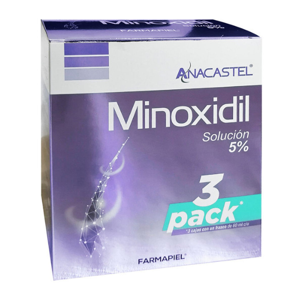 3 Frascos De 60ml De Minoxidil 5% Para Cabello Anacastel CST - 666007