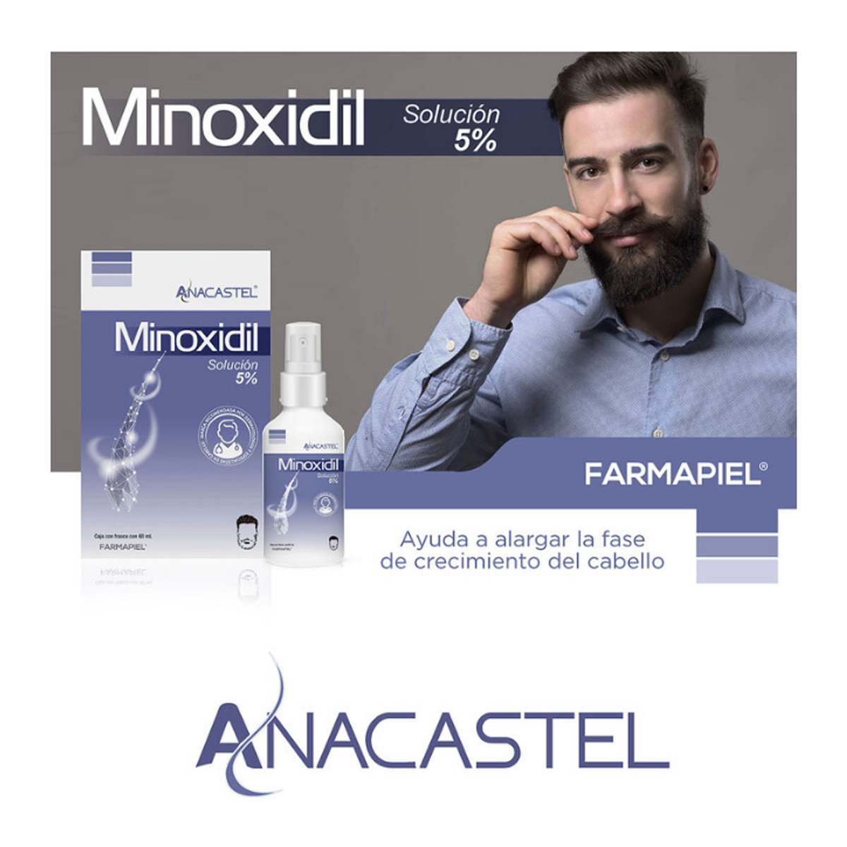 3 Frascos De 60ml De Minoxidil 5% Para Cabello Anacastel CST - 666007