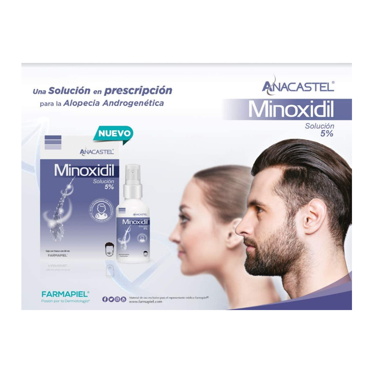 3 Frascos De 60ml De Minoxidil 5% Para Cabello Anacastel CST - 666007