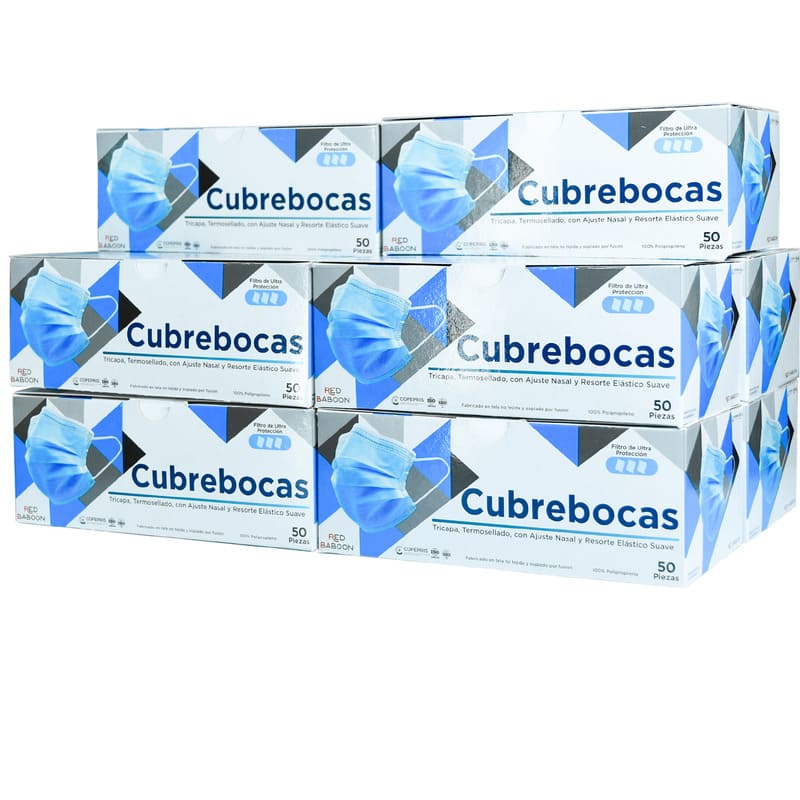 Cubrebocas Tricapa Termosellado Color Azul (500 Piezas) Red Baboon