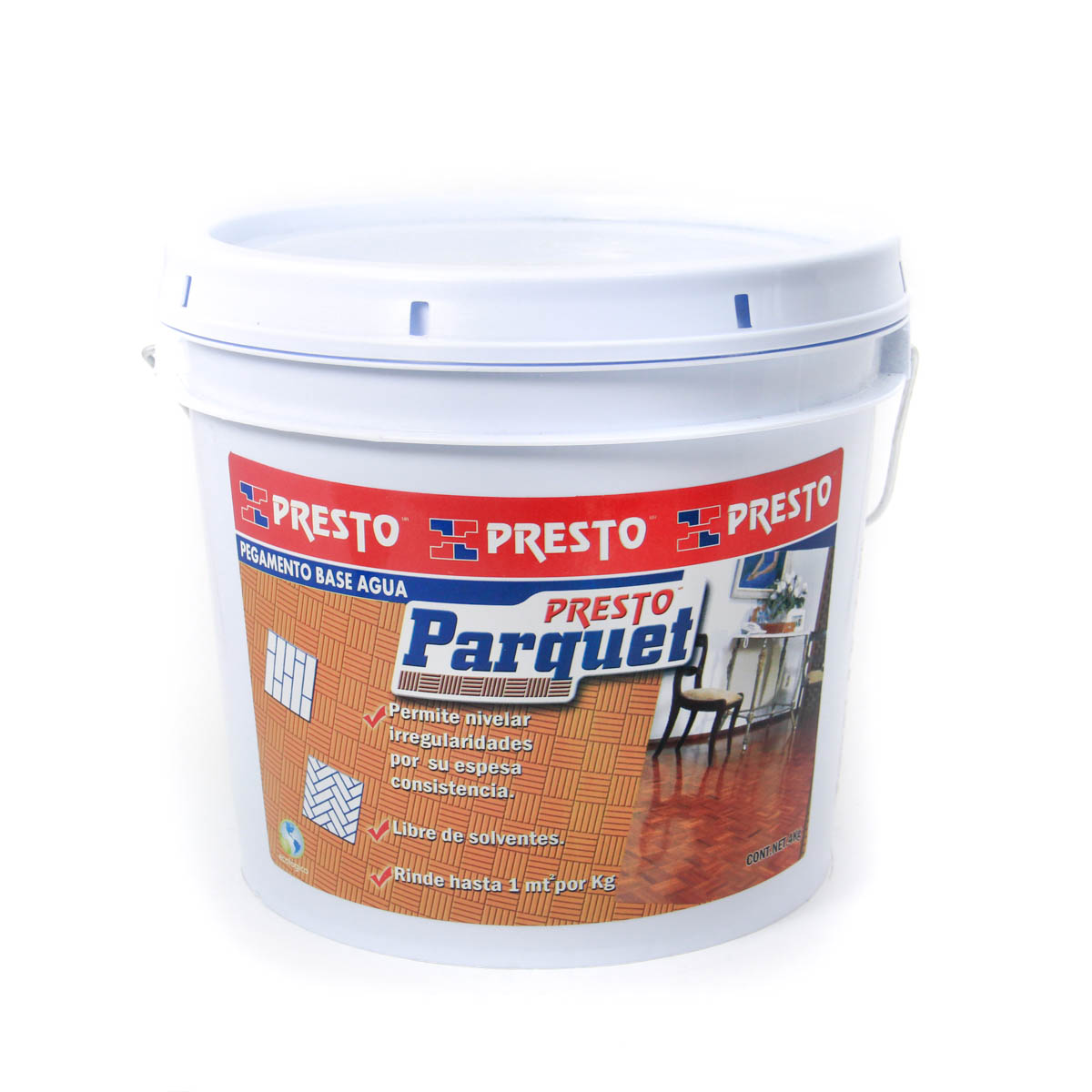 PEGAMENTO PARA PISO PRESTO PARQUET BASE AGUA CUBETA 4 KG