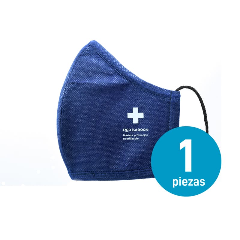 Cubrebocas de Tela Tricapa Reutilizable Color Azul (1 Pieza) Red Baboon