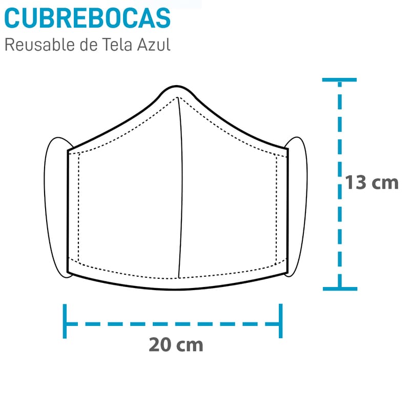Cubrebocas de Tela Tricapa Reutilizable Color Azul (1 Pieza) Red Baboon