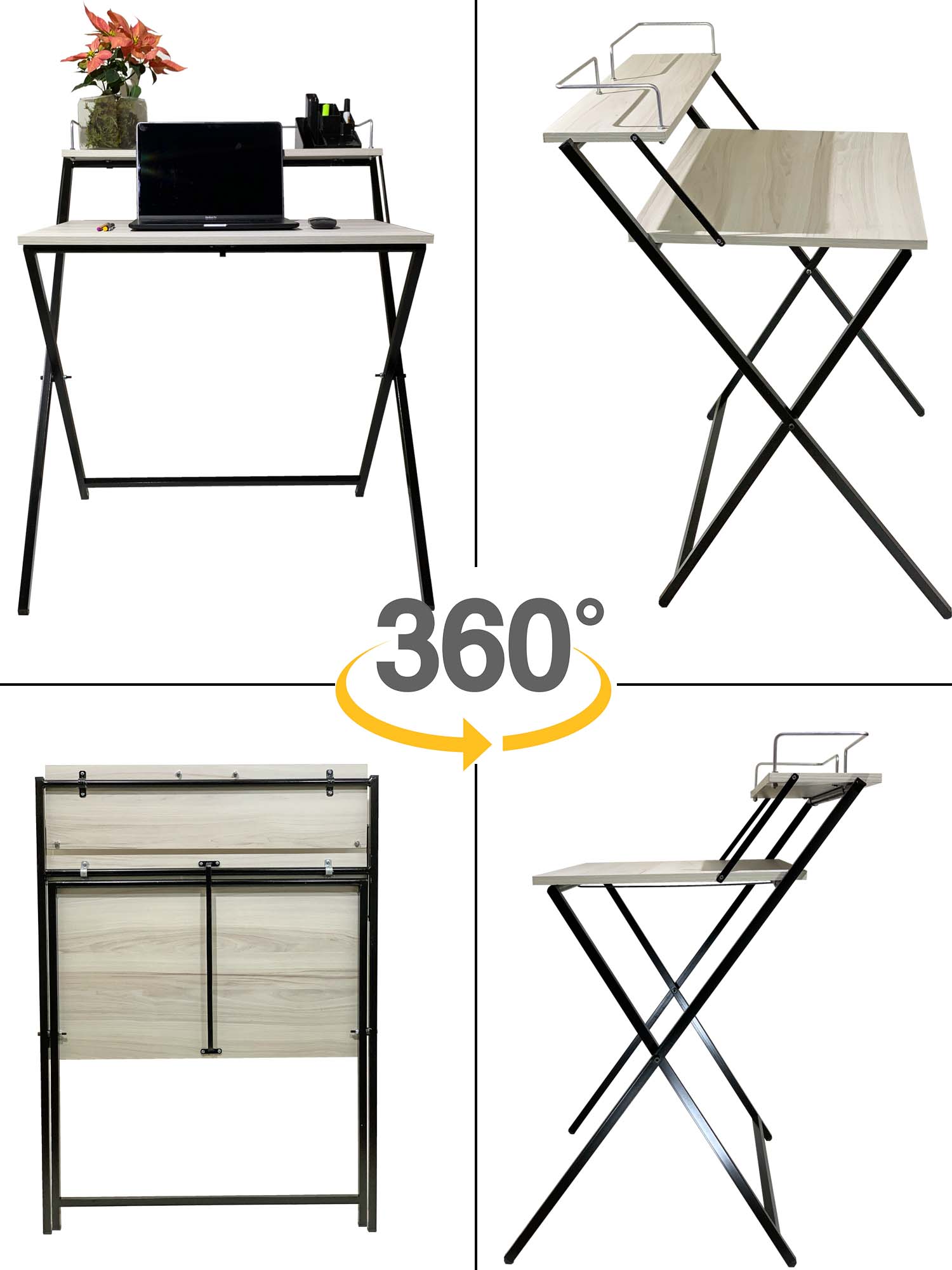 Escritorio Plegable en MDF para Computadora Estación de Trabajo Moderna con Repisa Oficina para Mesa para Home Office para Silla de Oficina color MDF CLARO