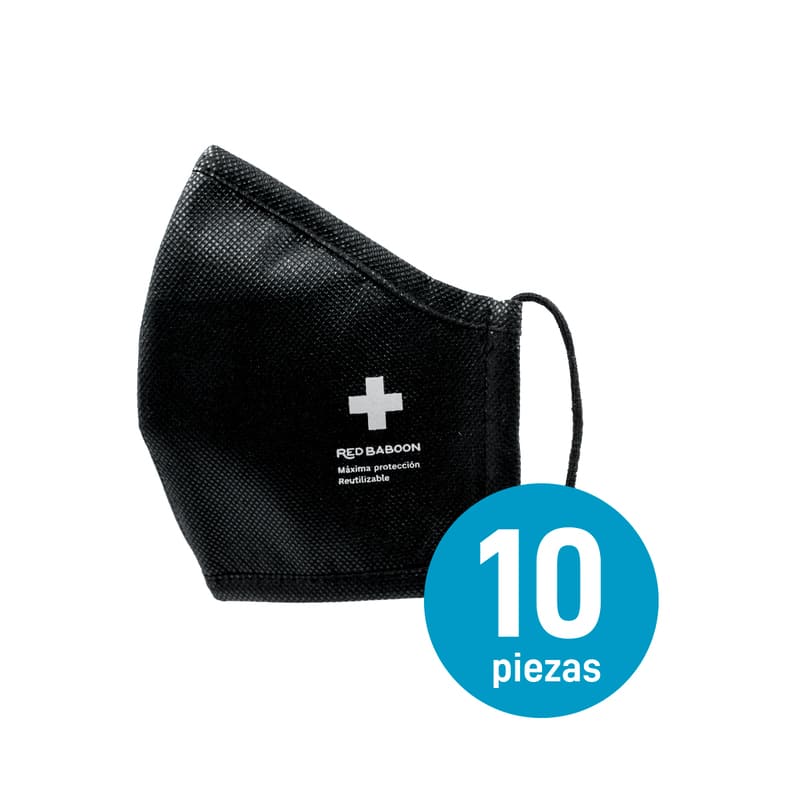 Cubrebocas de Tela Reutilizable Lavable Negro REDBABOON 10 Piezas