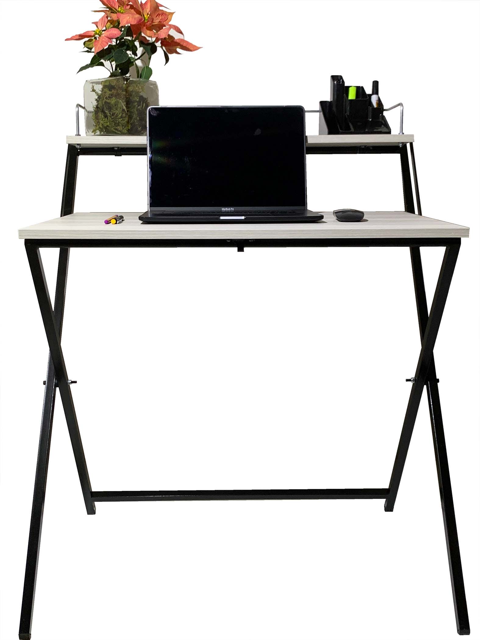 Escritorio Plegable en MDF para Computadora Estación de Trabajo Moderna con Repisa Oficina para Mesa para Home Office para Silla de Oficina color MDF CLARO