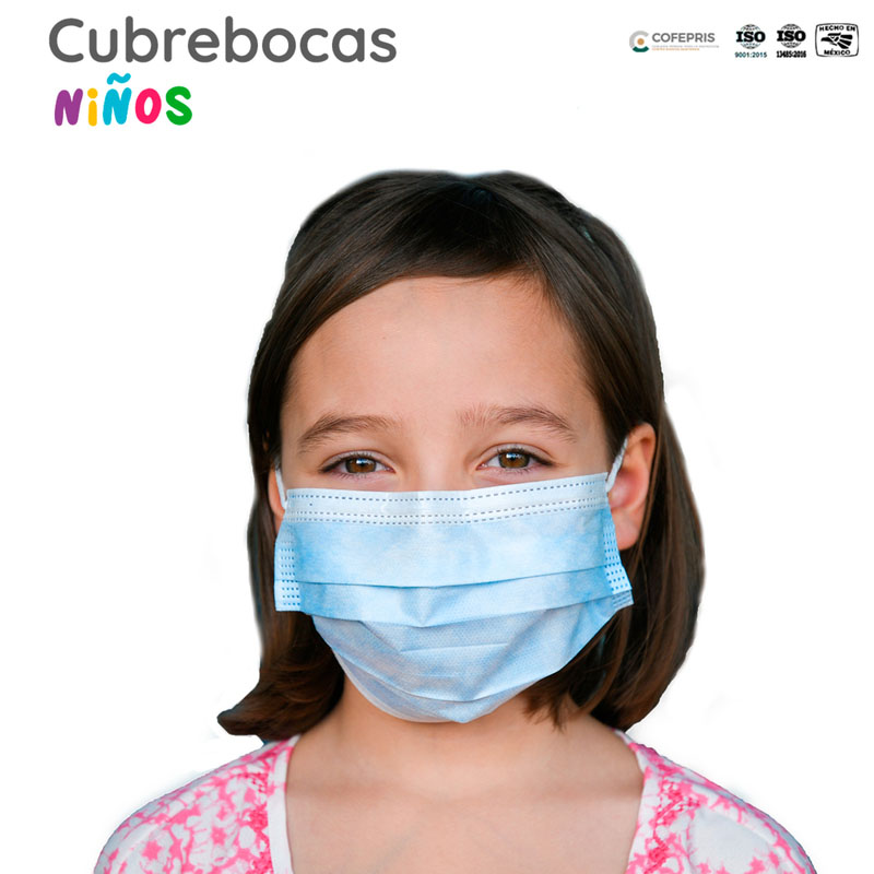 Cubrebocas Infantil Tricapa Termosellado Azul para Niños (50 Piezas) Red Baboon